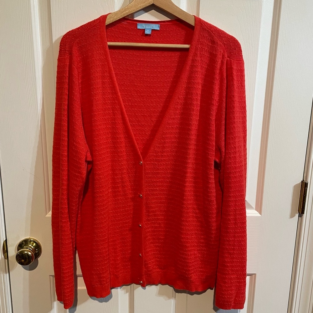 Draper James RSVP Orange V-Neck Cardigan Sweater w/ Gold Buttons Womens Plus 2X